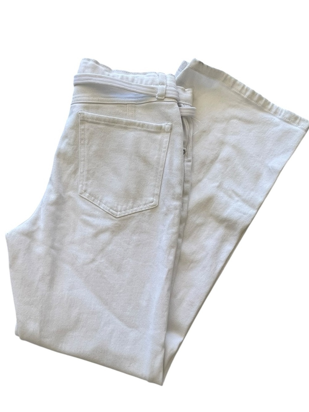 We The Free White Flare Jeans w/ Belt Size 31 Boho Wide Leg Denim - Picture 3 of 8